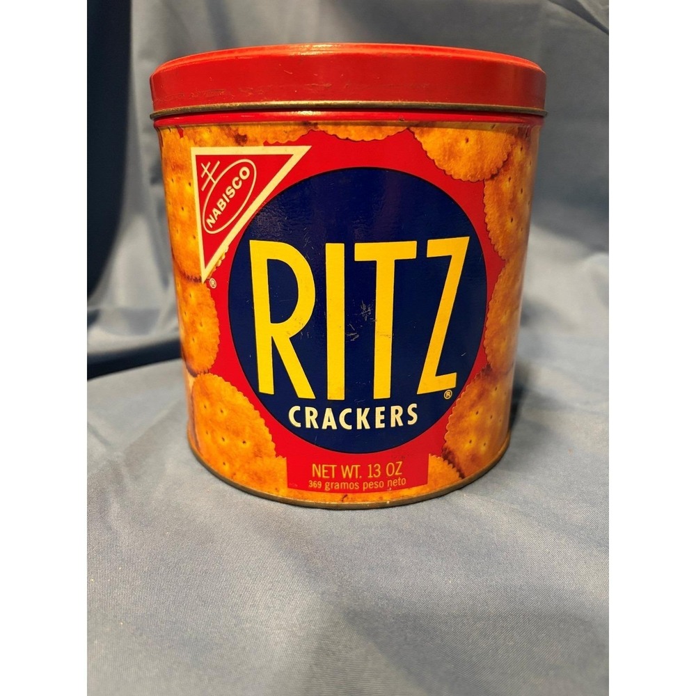 Vintage 1977 Nabisco Ritz Cracker Collectible Tin Round‎ 13 OZ Empty